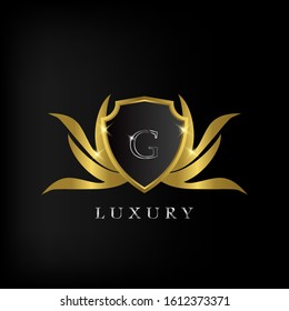 Golden Luxury Shield  G Letter  Logo Icon Vector Design.