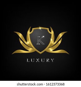 Golden Luxury Shield  K Letter  Logo Icon Vector Design.