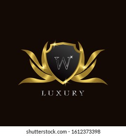 Golden Luxury Shield  W Letter  Logo Icon Vector Design.