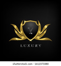 Golden Luxury Shield  Y Letter  Logo Icon Vector Design.
