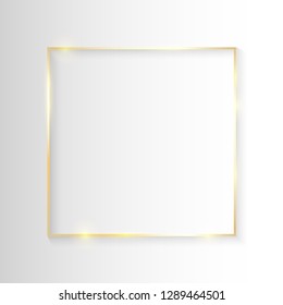 Golden luxury shiny glowing vintage frame with shadows. Isolated on white background gold border decoration – vector
