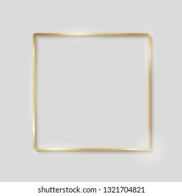 Golden luxury shiny glowing vintage frame with shadows. Isolated on white background gold border decoration – for stock