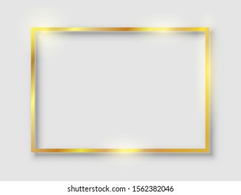Golden luxury shiny glowing vintage frame with reflection and shadows. Isolated gold border decoration sign – vector for stock