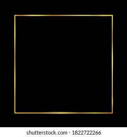 Golden luxury shiny glowing vintage frame with reflection and shadows on black background. Isolated gold border decoration – stock vector