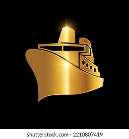 Golden Luxury Ship vector Sign in black background with gold shine effect