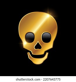 Golden Luxury Skull Vector Sign in black background with gold shine effect