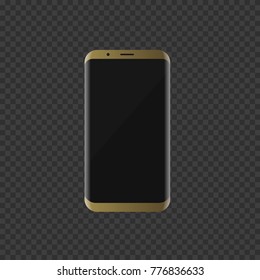 Golden luxury smartphone without frames screen. Vector illustration