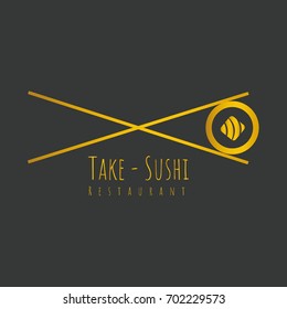 Golden Luxury Sushi Logo Vector Illustration Elemtent. Elegant Japanese Restaurant Sea Food.