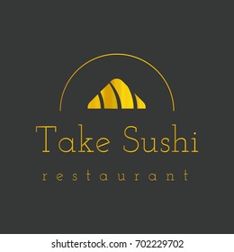 Golden Luxury Sushi logo vector illustration element. Elegant Japanese restaurant sea food.  Take sushi, Sushi house. 