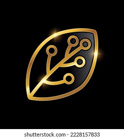 Icono del vector de hojas de lujo Golden Techno Ilustración de fondo negro con efecto de brillo de oro