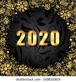 Golden Luxury Text 2020 Happy New Year with Shining Snowflakes