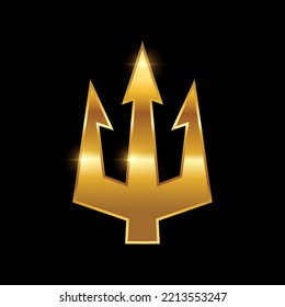 Golden Luxury Trident Logo Vector Sign Illustration in black background with gold shine effect