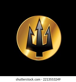 Golden Luxury Trident Logo Vector Sign Illustration in black background with gold shine effect