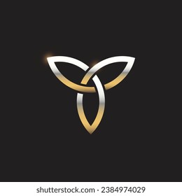 Golden Luxury triquetra logo vector wiccan divination isolated on black background, Letter T symbol 