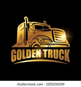 Golden Luxury Truck Logo Sign vector illustration in black background with gold shine effect