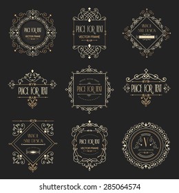 Golden luxury vector design frame & page decor. Ornament line logo design
