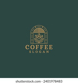 Golden luxury vector line coffee logo icon design templat