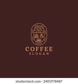 Golden luxury vector line coffee logo icon design templat