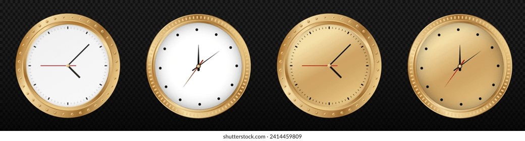 Golden luxury wall clock vector. Premium golden watch