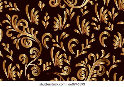 Golden luxury wallpaper. Seamless pattern bg. Classical luxury old fashioned damask ornament, royal victorian seamless texture for wallpapers, textile, wrapping. Exquisite floral baroque template.