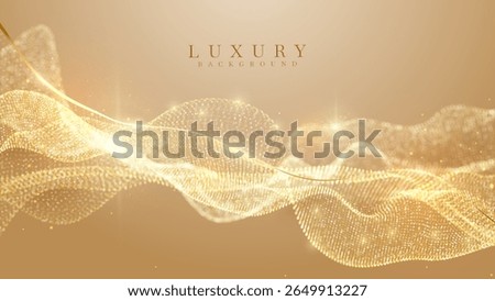 Golden luxury wave background and Abstract glitter particle glow, Smooth diamond sparkle gold flow. award ceremony scene concept. Vector illustrations.