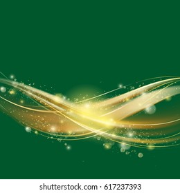 Golden luxury wave layout backdrop.Sparkling confetti,blur wave stardust trail.Cosmic glittering magic fairy dust.For web site,poster,placard and wallpaper.Template brochure design concept