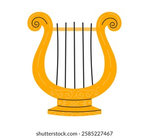 Golden Lyre icon. Greek harp musical instrument. Theatre Day stickers. Flat Vector illustration isolated on white background