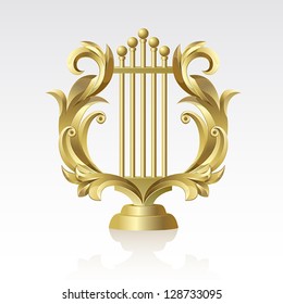 Golden Golden Lyre on a white background on a white background