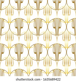 Golden lyre seamless pattern. Abstract geometric retro background in the style of the 20s.