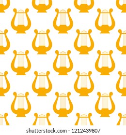 Golden lyre. Seamless pattern. Vector illustration. Background with musical instruments.