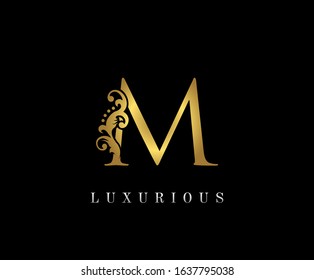 Golden M Luxury Logo Icon, Vintage Gold M Letter Logo Design.