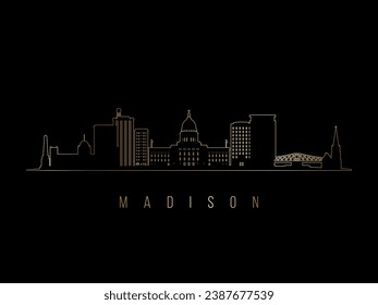 Golden Madison skyline silhouette. Madison, Wisconsin architecture. Golden cityscape with landmarks. Business travel concept.