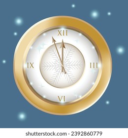 Golden magic clock on blue background