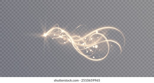 Golden magic comet light effect with lots of sparkling bokke and shimmering light effects. Magic golden wind for web design and fairytale decoration. vector	
