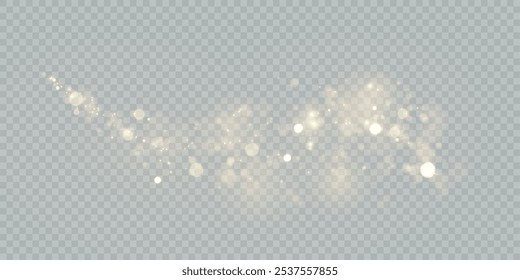 Golden magic comet light effect with many sparkling bokke and shimmering light effects. Magic golden wind for web design and fairy decoration. Vector