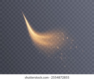 Golden magic comet light effect with lots of sparkling bokke and shimmering light effects. Magic golden wind for web design and fairytale decoration. vector	