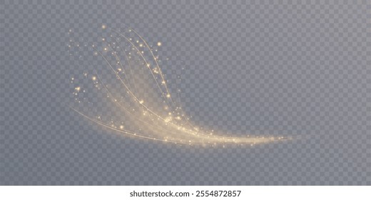 Golden magic comet light effect with lots of sparkling bokke and shimmering light effects. Magic golden wind for web design and fairytale decoration. vector	