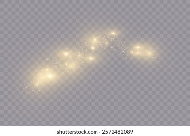 Golden magic comet light effect with many sparkling bokke and shimmer light effects. Magic gold glitter. Vector