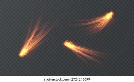 Cometa mágico dorado con muchos efectos de luz brillante de polvo brillante. Viento dorado mágico para el Diseño web y la decoración fabulosa. Vector