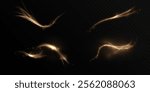 Golden magic comet with many sparkling bright shimmering light effects. Magic golden swirl for web design and fairy decoration vector png