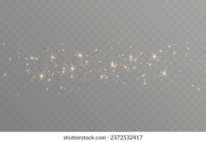 Golden magic dust png. Light effect. Magic glow. Spraying glowing particles png. Christmas glowing background.