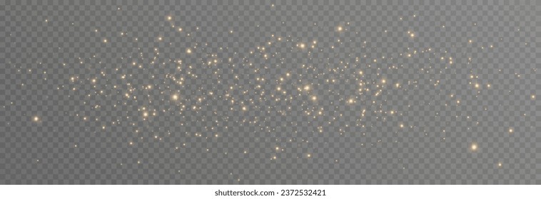 Golden magic dust png. Light effect. Magic glow. Spraying glowing particles png. Christmas glowing background.