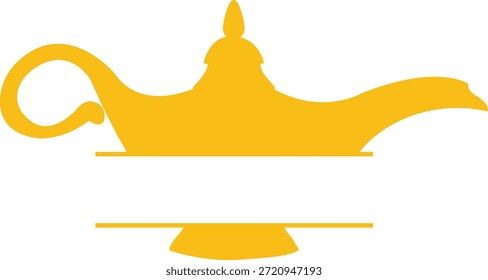 Golden magic genie lâmpada divisão monograma ilustração vetor. Lanterna de fantasia sofisticada com quadro de texto para personalização isolado no fundo branco. Gráfico personalizável para corte de vinil, favores de festa e decoração de berçário.