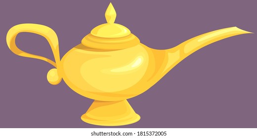 Lámpara de magia dorada. Objeto antiguo al estilo de las caricaturas.