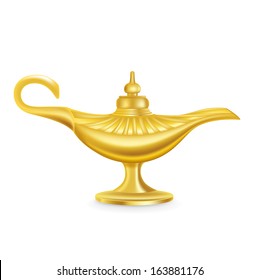 golden magic lamp isolated on white background