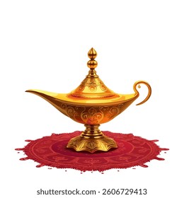 Golden magic lamp on white background