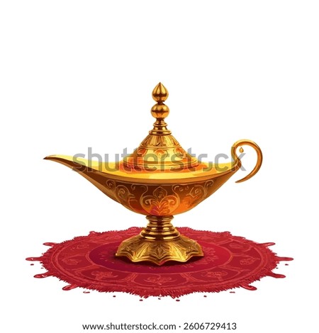Golden magic lamp on white background