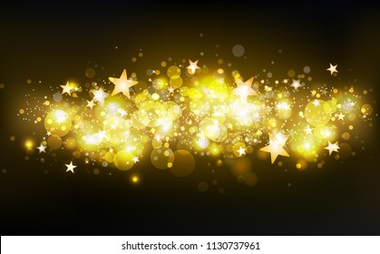 Golden magic shooting stars, decoration, stars motion confetti, dust, glowing particles scatter glitter blinking shine sparkle celebration festival  luxury abstract background vector illustration