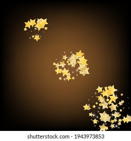 Golden Magic Stars Vector Brown Background. Holiday Confetti Illustration. Universe Border. Gold Bright Space Template.