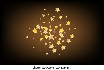 Golden Magic Stars Vector Brown Background. Bright Sky Banner. Glitter Pattern. Gold Twinkle Rain Border.
